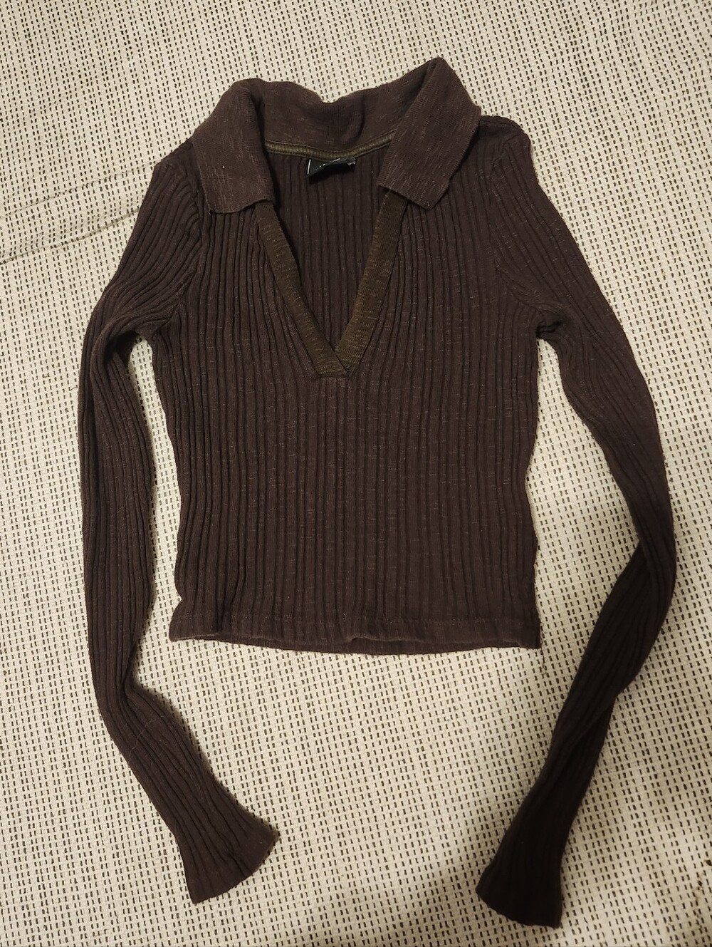 BDG Chocolate Ribbed V-Neck Polo Top